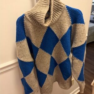 Babaà no 17 in Dawn NWOT Blue and Beige Argyle Turtleneck Sweater